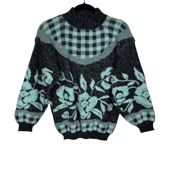 Arielle Sweaters - Vintage Arielle Grandmacore Granny Chic Floral & Checkered Cozy Knit Sweater Mad